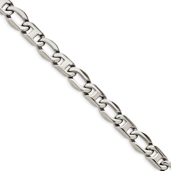 Men's 12mm Stainless Steel Fancy Anchor Chain Necklace, 24 Inch - Picture 1 of 8